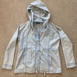 Light Denim Zip Up Jacket with Hood